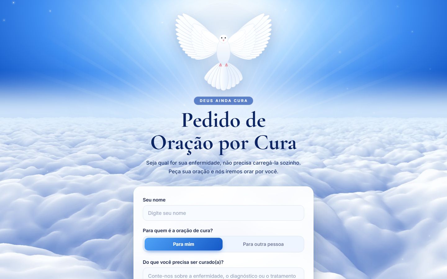 Captura de tela do site Oração por Cura